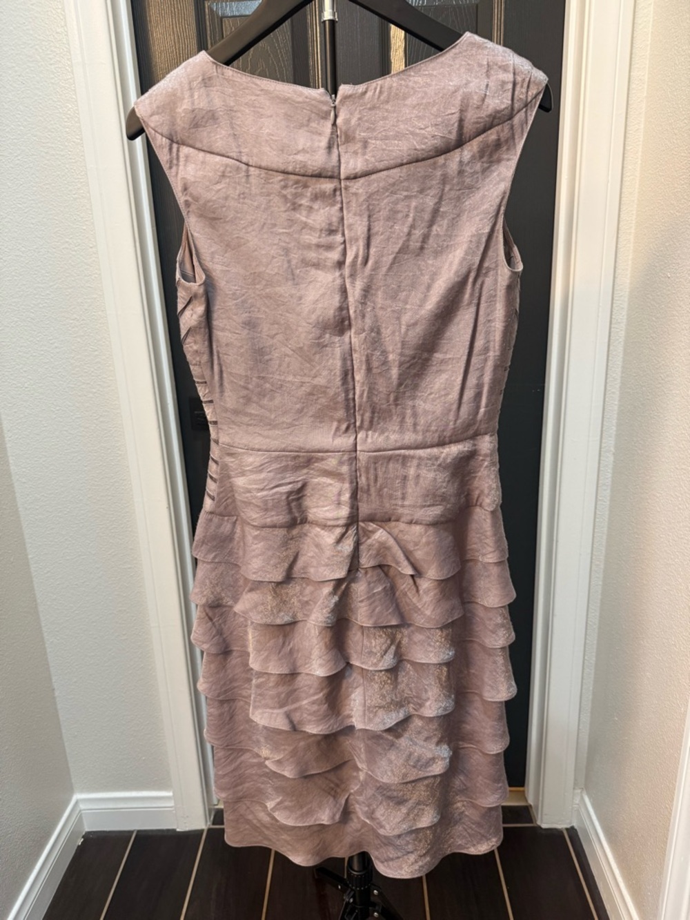 Adrianna Papell Dusty Mauve Pleated Ruffle Midi Dress - Picture 2 of 5